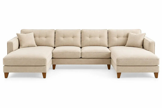 Divano angolare, composizione a U con due penisole, beige