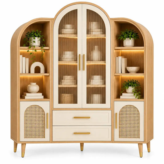 Vetrina, profilo ad arco e ripiani laterali, marrone/beige