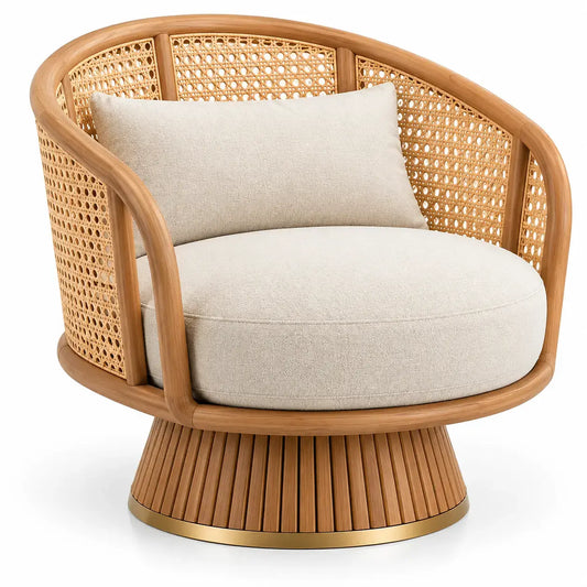 Poltrona, scocca intrecciata e base scanalata, marrone/beige
